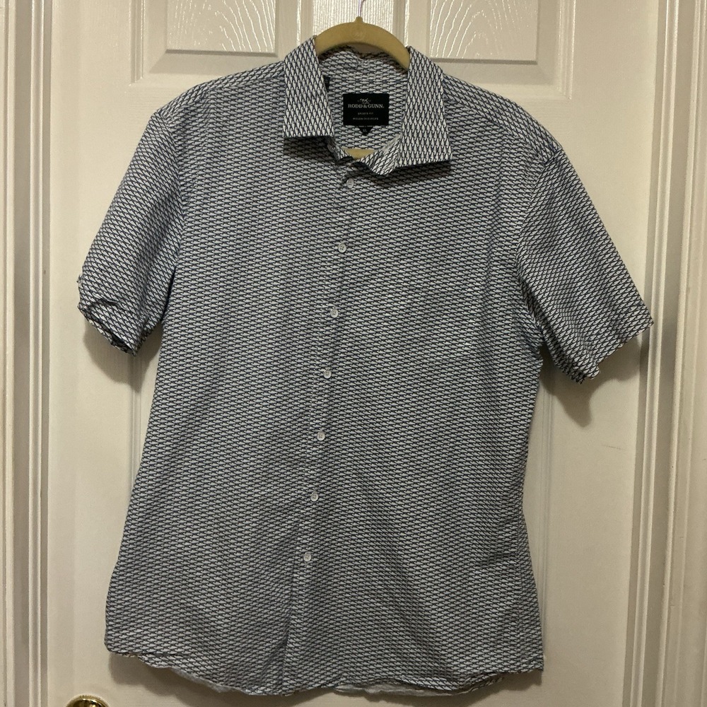 Rodd & Gunn Sports Fit Men Short Sleeve Button Down Shirt XL‎ Blue Print
